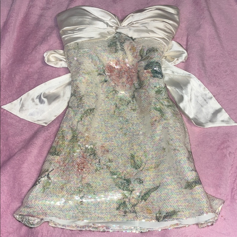 Angelina Satin Tie-Back Floral Sequin Dress